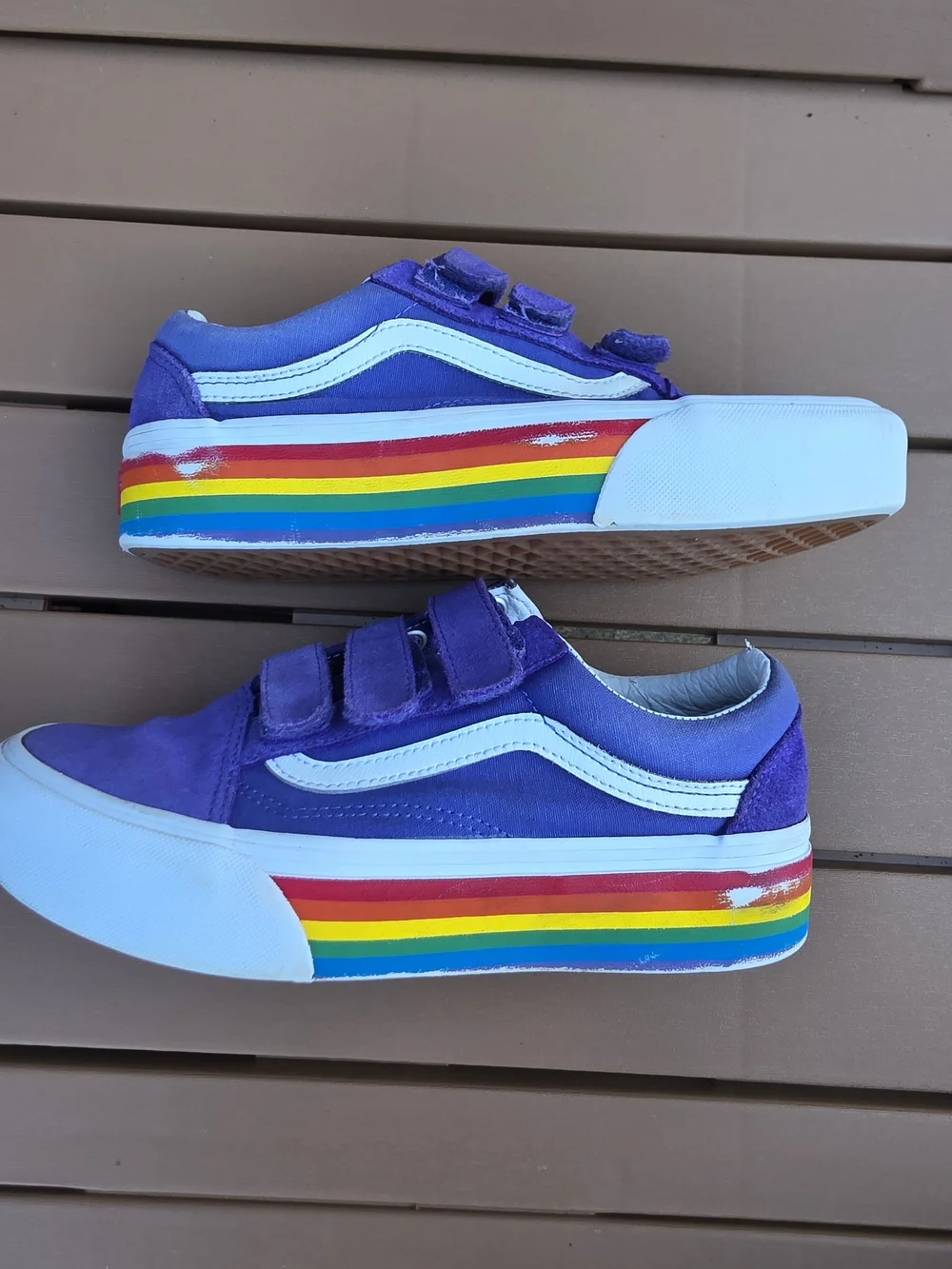 Vans Kids' Purple Rainbow Stripe Old Skool Velcro Sneakers